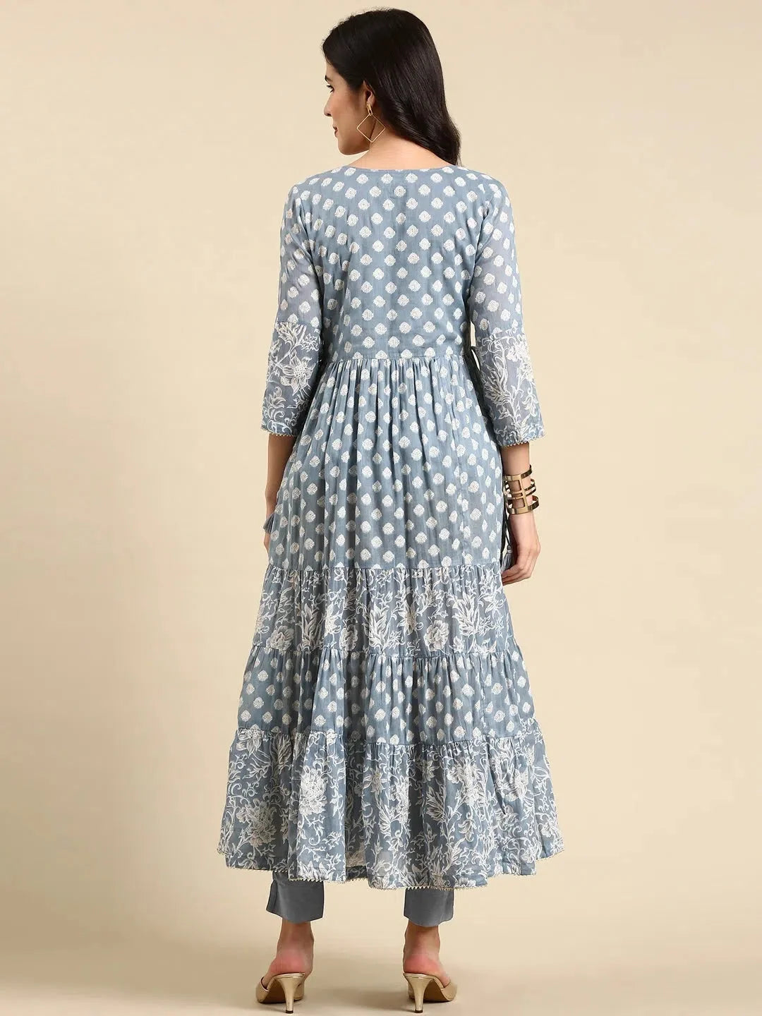 Blue Printed Cotton Anarkali Kurti | Anarkali Kurta for Women