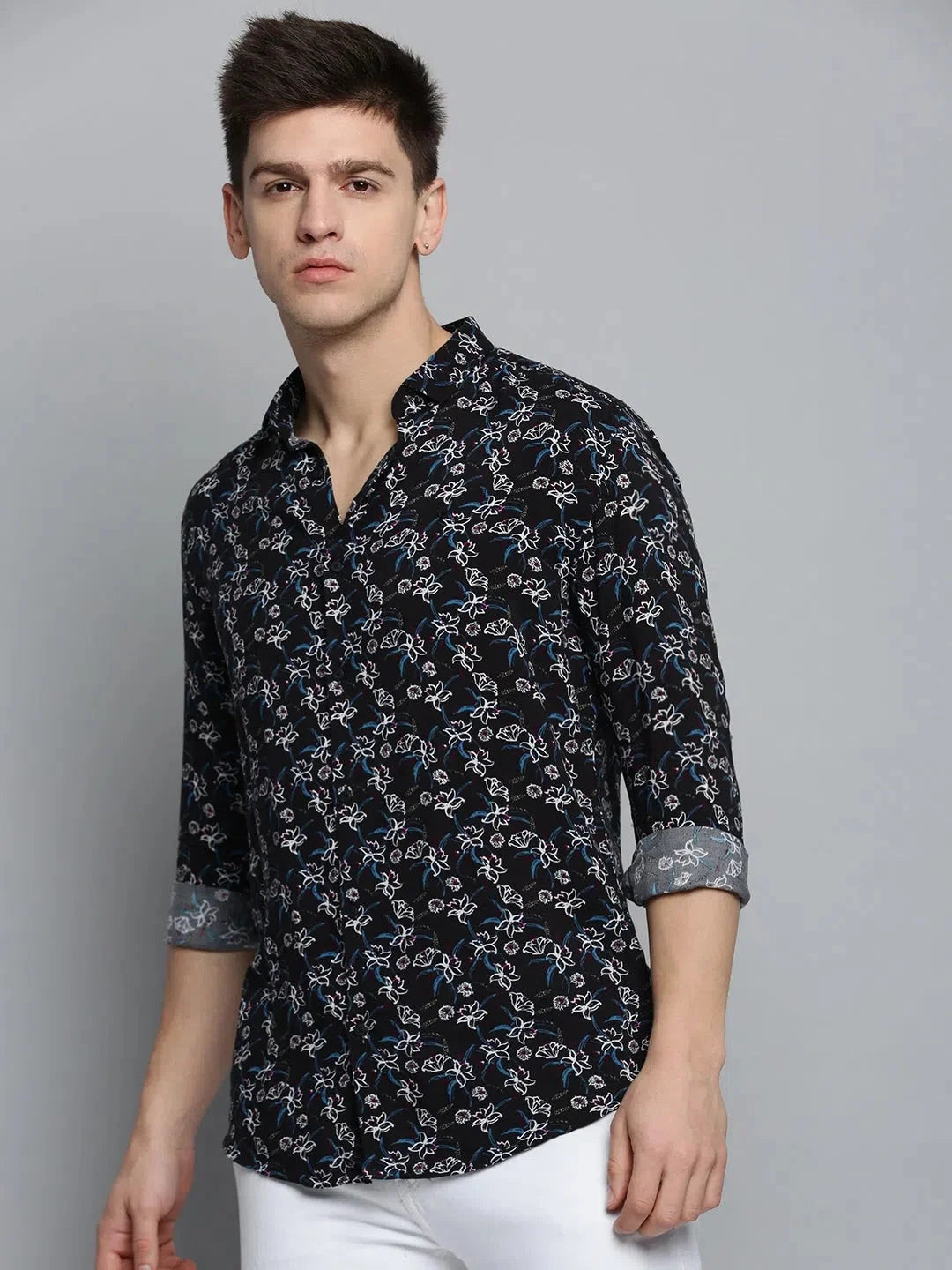 Men's Black Printed Shirt - Stylish Cotton Mens Shirt