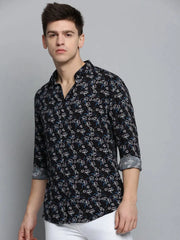 Men Black Printed Casual Shirt-ZEETAPRINT-1841-Black