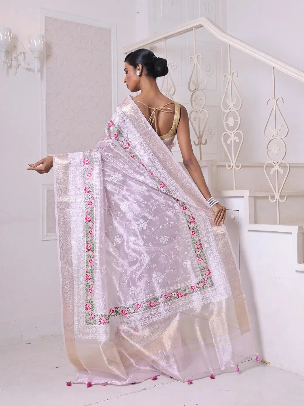 Lavender Embroidered Cotton Saree | Indian Sari Online