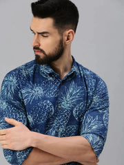 Men Blue Printed Casual Shirt-GOLDENPRINT-1226-Blue