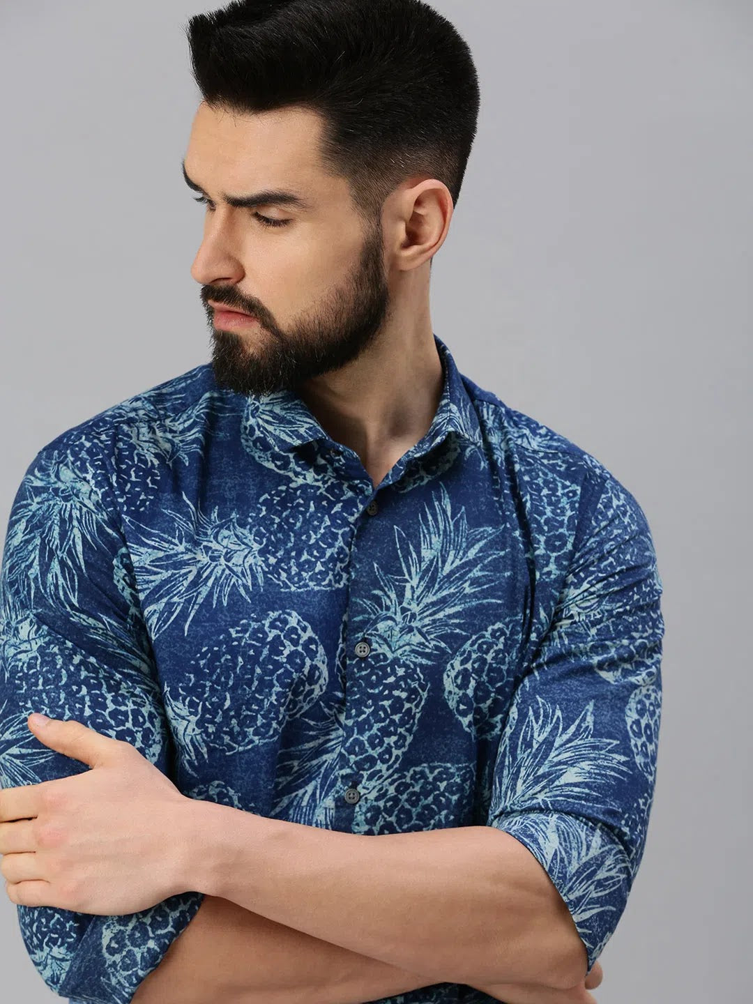 Blue Printed Mens Cotton Shirt - Casual & Stylish