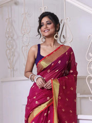 Off White Cotton Handwoven Saree With Bird Motifs-MA66CT431380017
