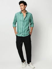Men Green Striped Casual Casual Shirts-YARROWSTRIPE-5641-Seagreen