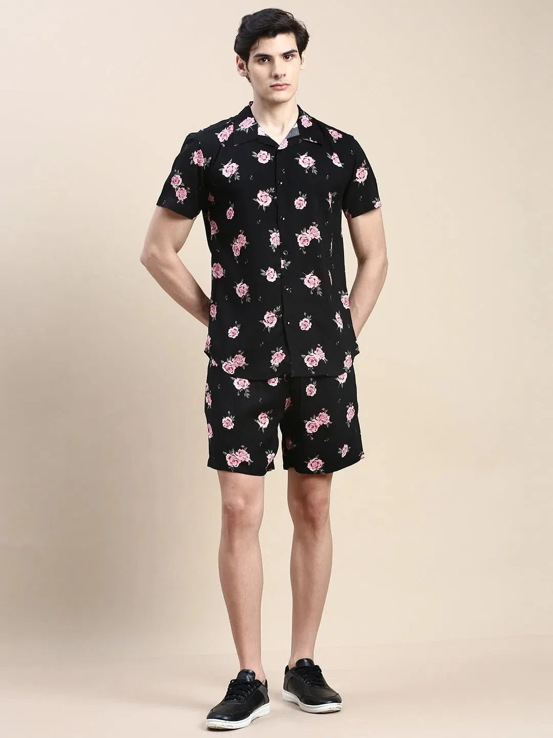 Men's Black Printed Casual Co ord Sets | Cotton Two Piece Sets