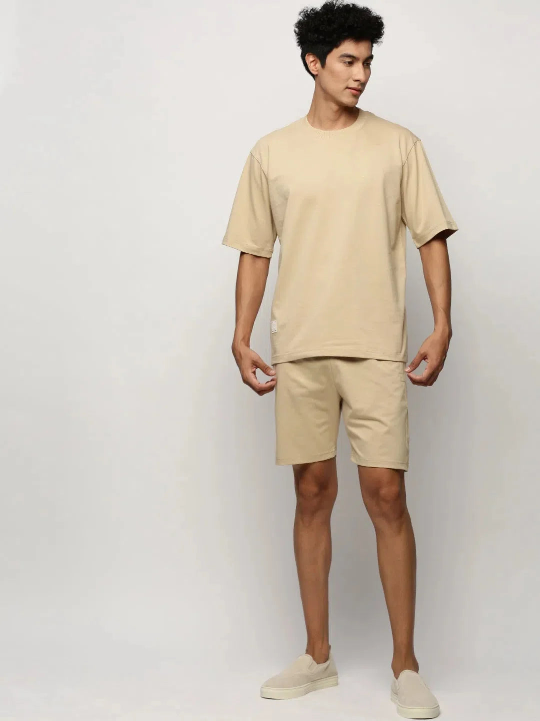 Men's Beige Solid Casual Co ords | Showoff Fashion Style