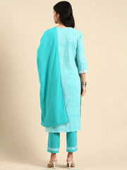 Women's Turquoise Blue Tie Dye Kurta Set-GW-214-Turquoiseblue