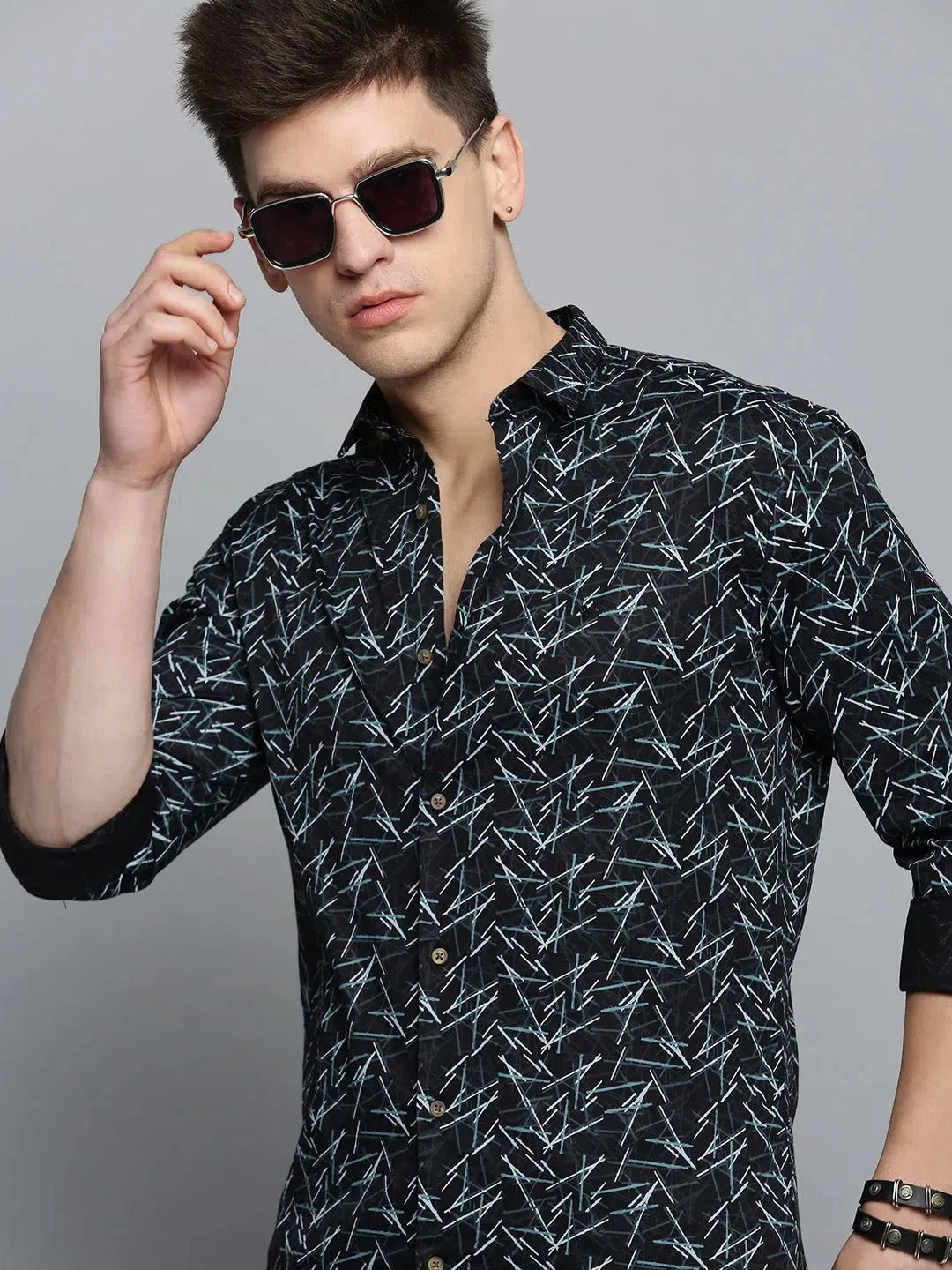 Men's Black Printed Shirt - Trendy Casual Cotton Shirt