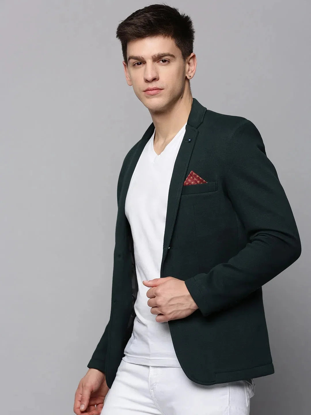 Green Solid Cotton Blazer - Men's Ethnic Nehru Jacket by DesiQlo