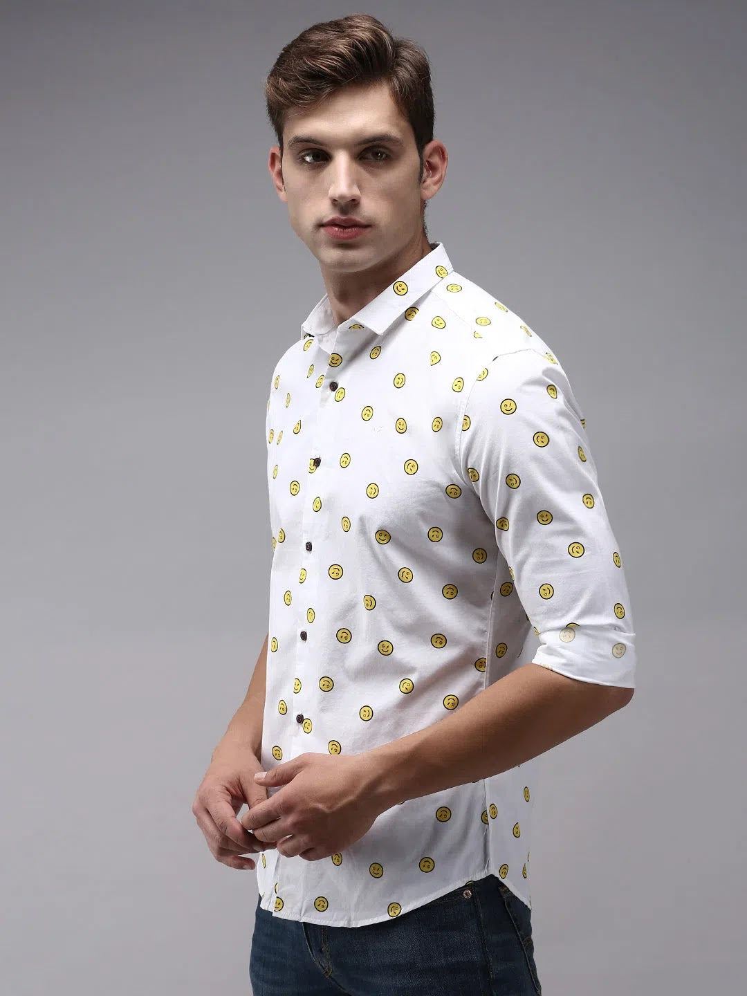 Stylish White Printed Cotton Mens Shirt | Casual Style