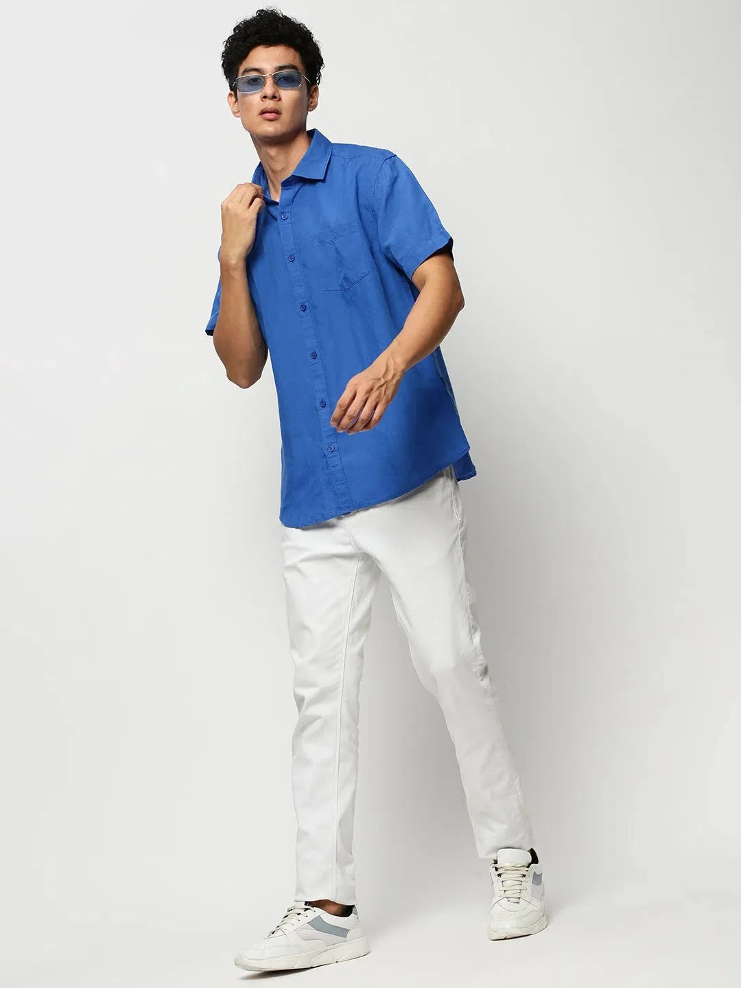 Mens Blue Cotton Shirt - Solid Casual Shirt by DesiQlo