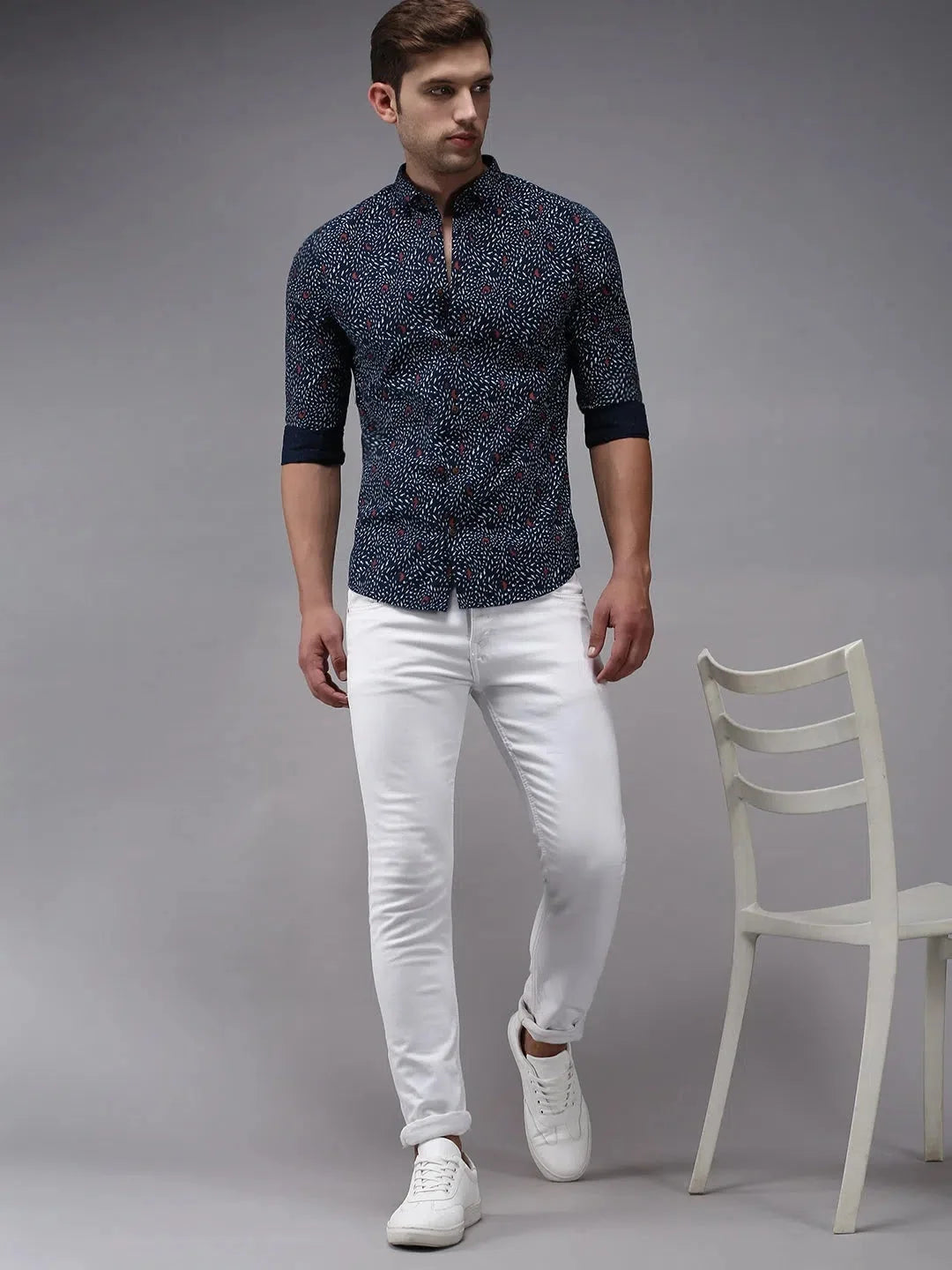 Trendy Blue Printed Mens Shirt - DesiQlo Cotton Casual Shirt
