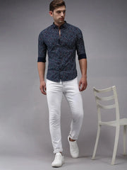 Men Blue Printed Casual Shirt-EASTIONPRINT-1426-Navyblue