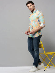 Men Orange Printed Casual Shirt-DIXIFPRINT-4808-Orange