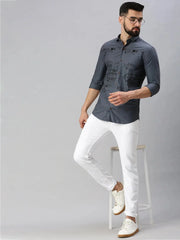 Men Grey Printed Casual Shirt-HIGHPOWERPRINT-1261-Grey