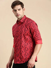 Men Pink Printed Casual Shirt-DROSHPRINT-8199-Pink
