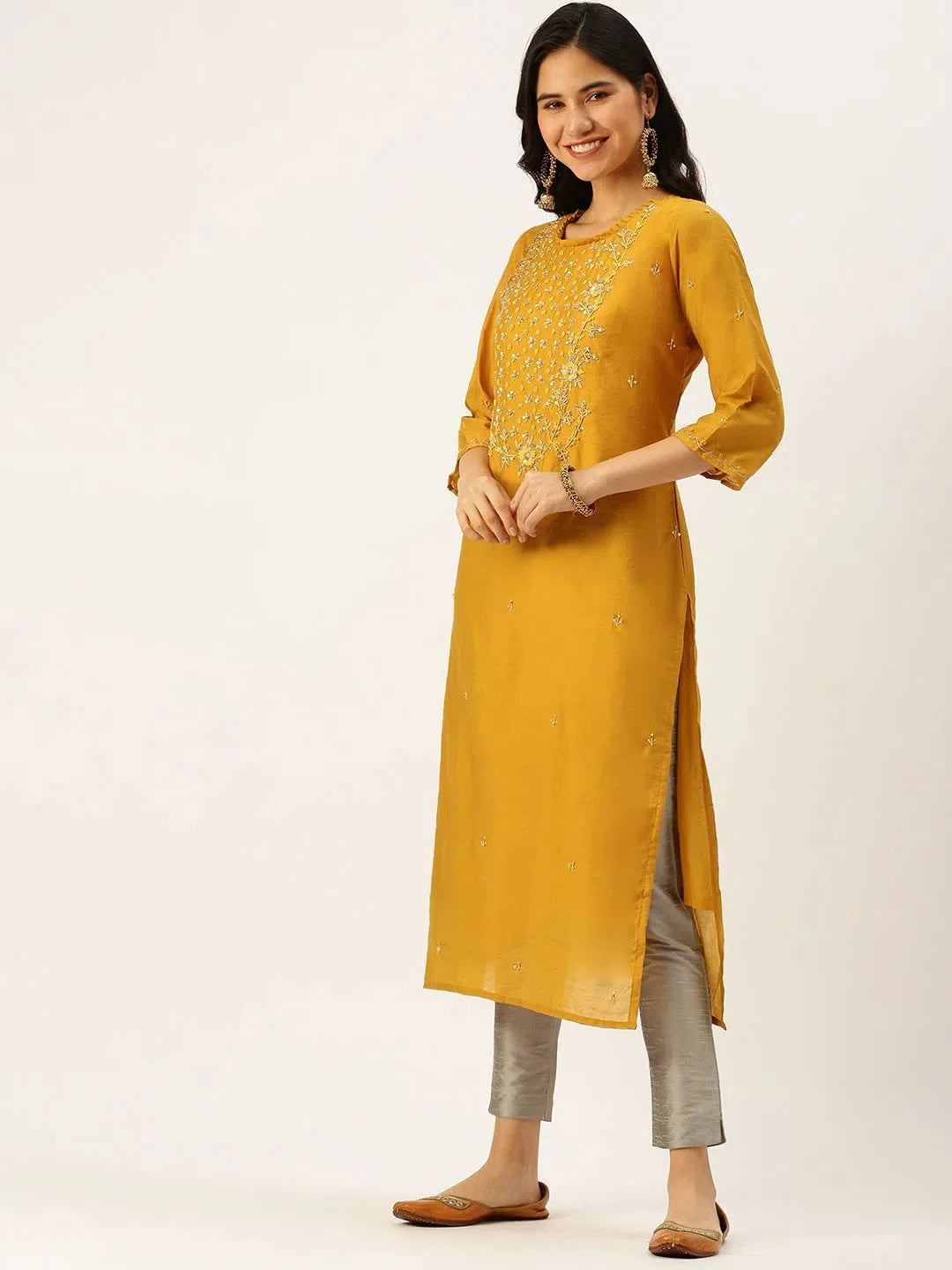 Mustard Solid Straight Indian Kurta - DesiQlo Ladies Kurtas