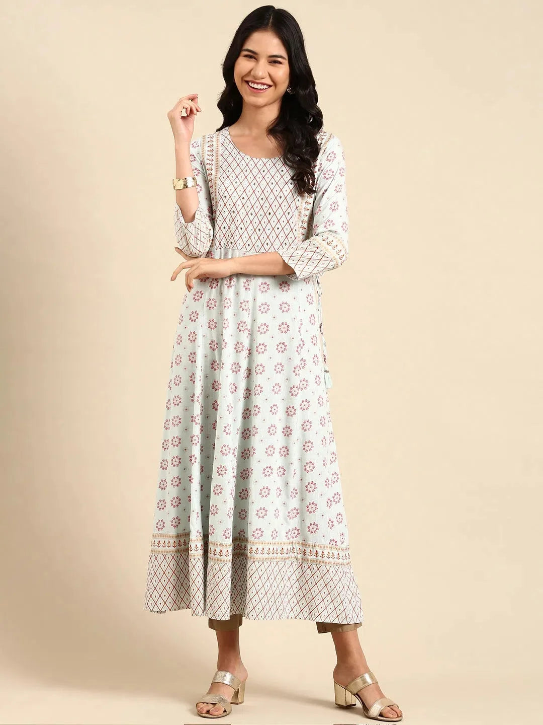Blue Printed Anarkali Kurta for Women | Cotton Anarkali Kurti