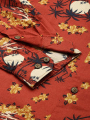 Men Rust Printed Casual Shirt-CLARISSAPRINT-2013-Rust