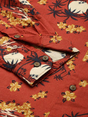 Men Rust Printed Casual Shirt-CLARISSAPRINT-2013-Rust