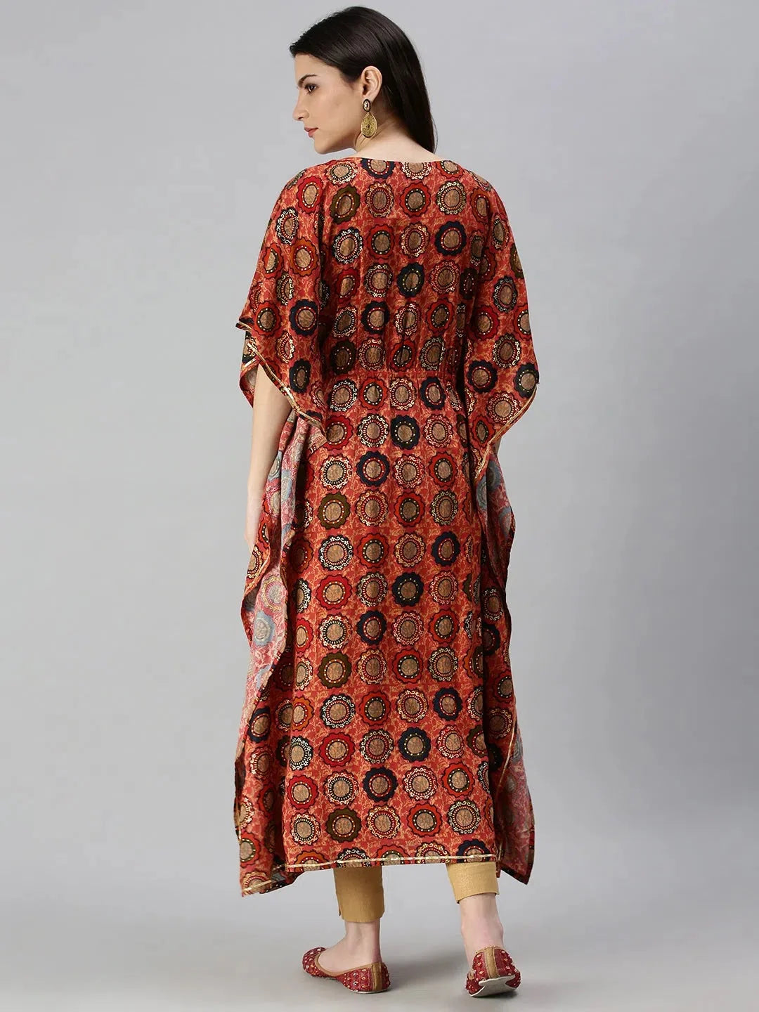 Orange Printed Kaftan Kurta | Women's Cotton Kaftan Dresses