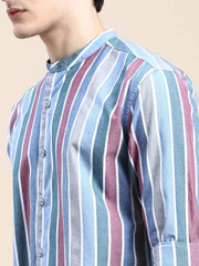 Men Blue Striped Casual Shirt-LAVINIA-1455-Blue