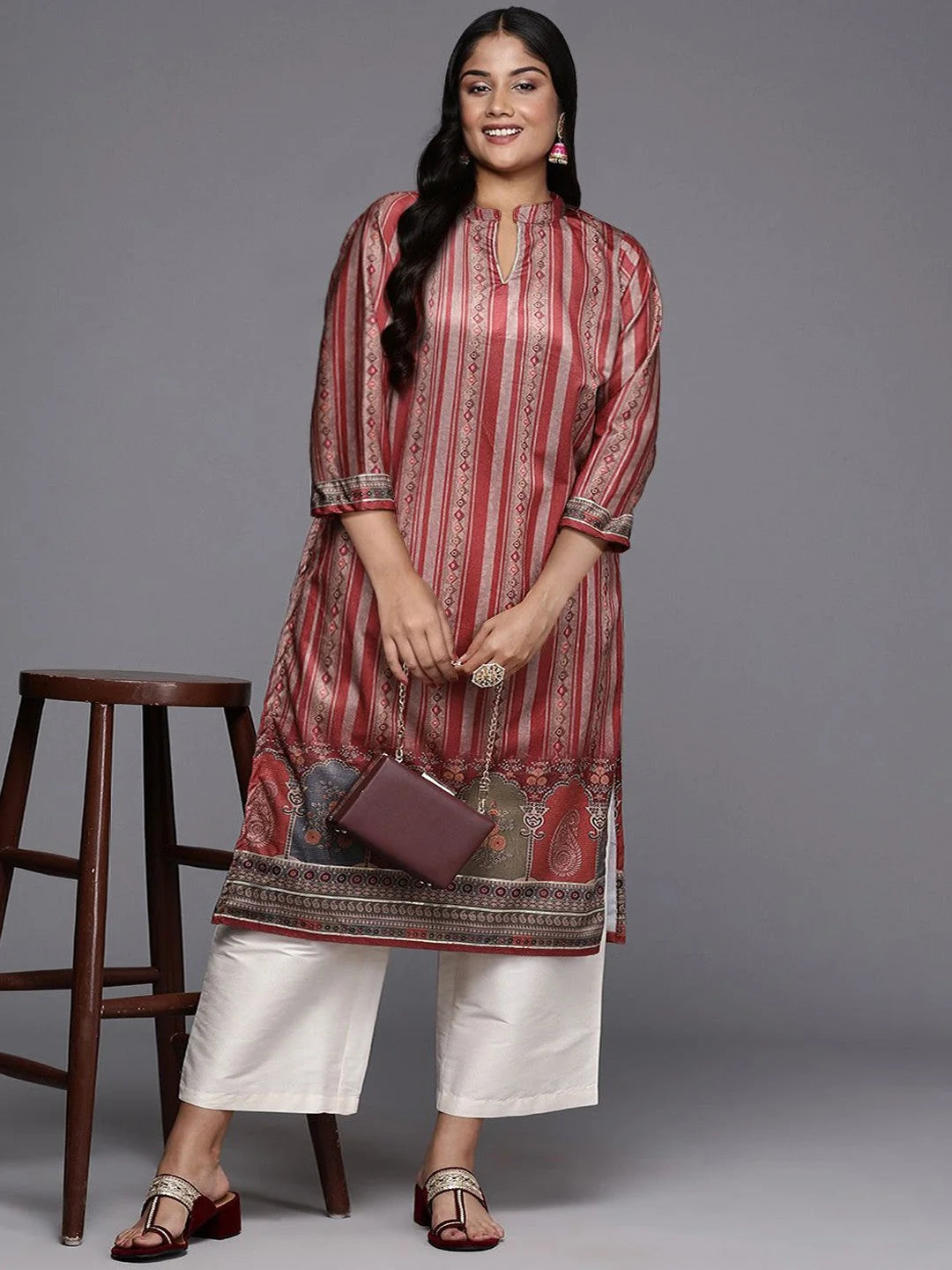 Striped Gotta Patti Velvet Indian Kurta for Ladies Online