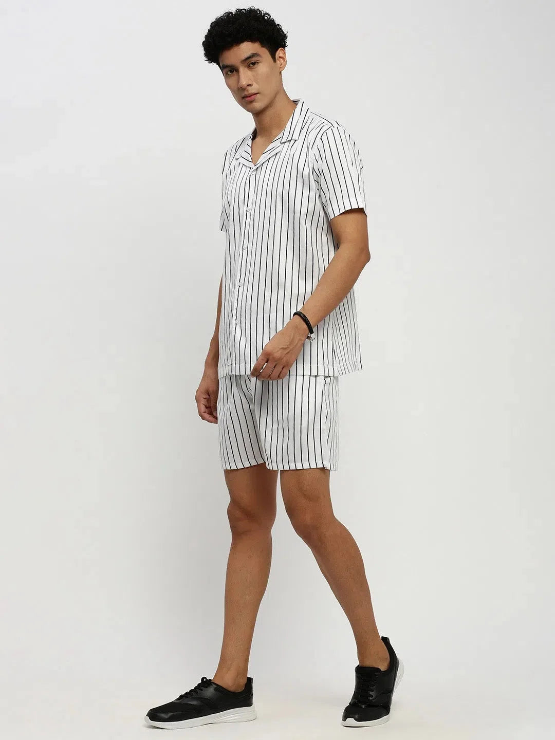 Men's White Striped Co ord Set | Showoff Two Piece Sets