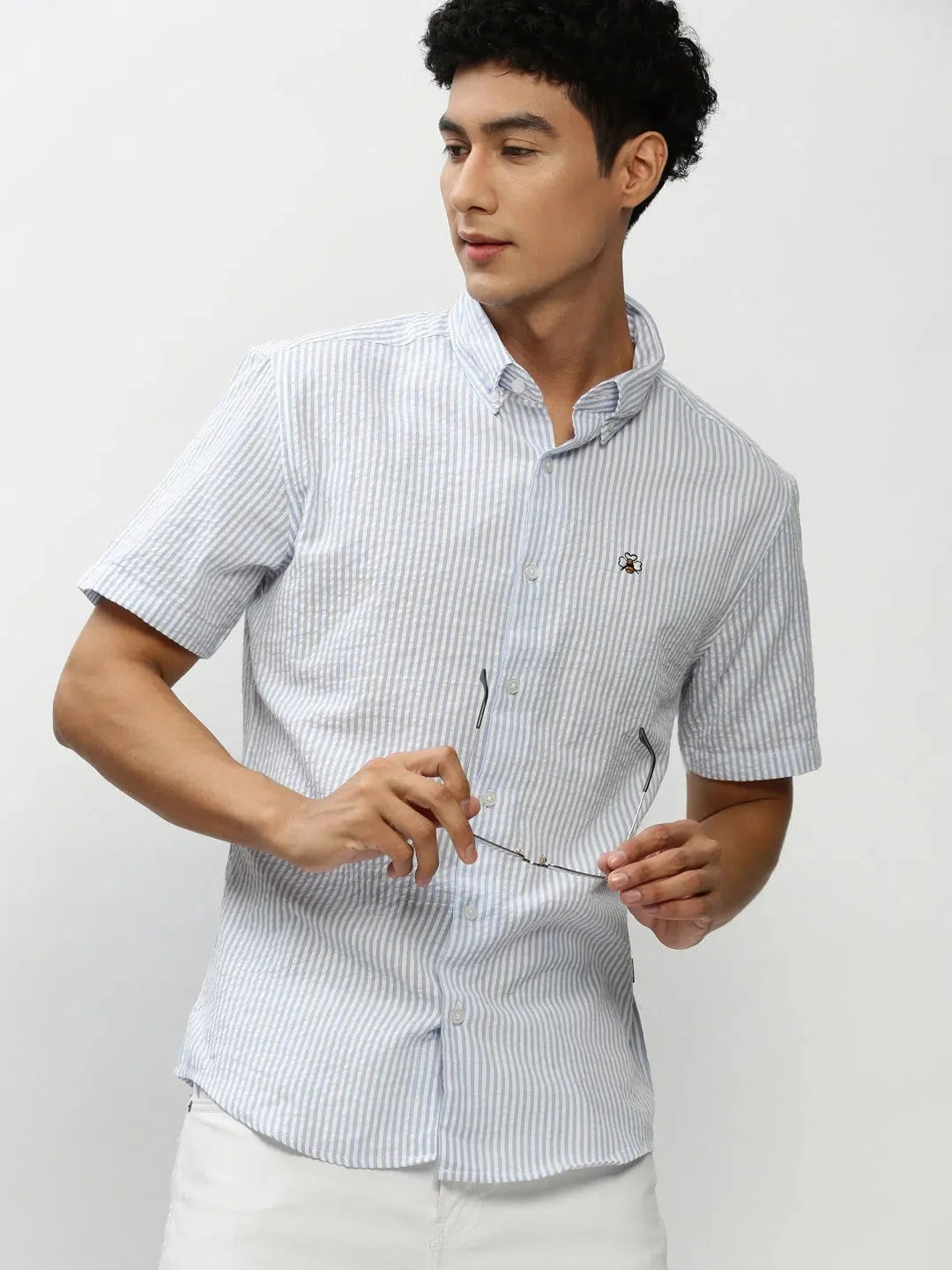 Men White Striped Casual Casual Shirts-JUBASTRIPE-067-White