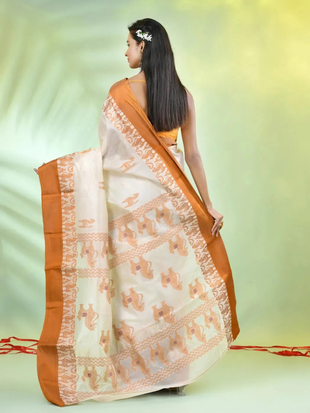 Off White Tussar Silk Saree | Designer Sarees India