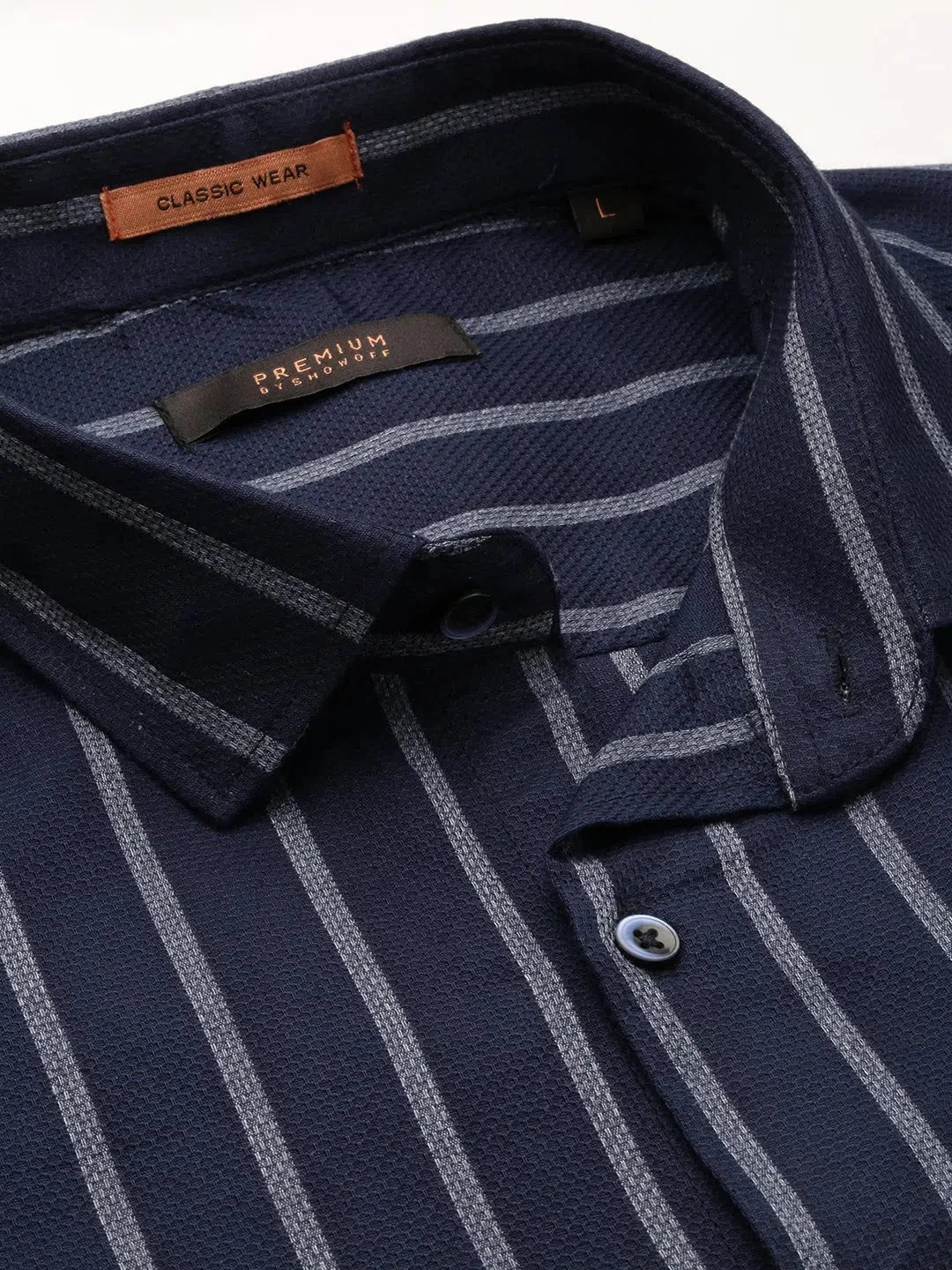 Mens Navy Striped Cotton Shirt - Casual Shirts by DesiQlo