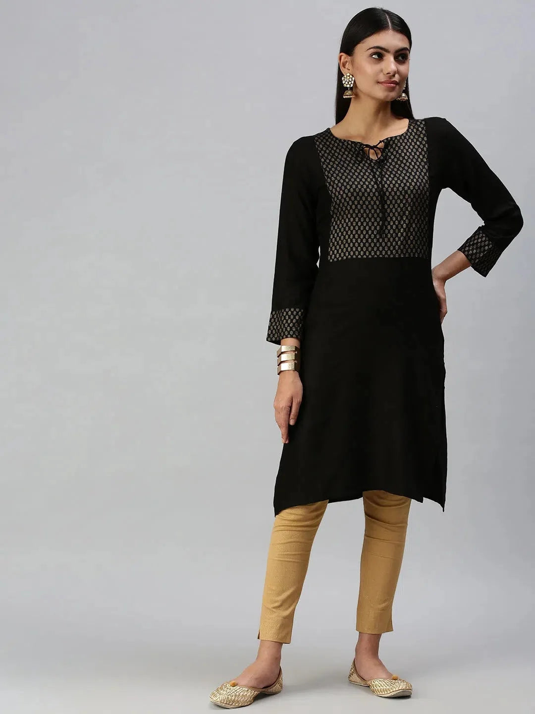 Black Geometrical Kurti | Women's Cotton Indian Kurta