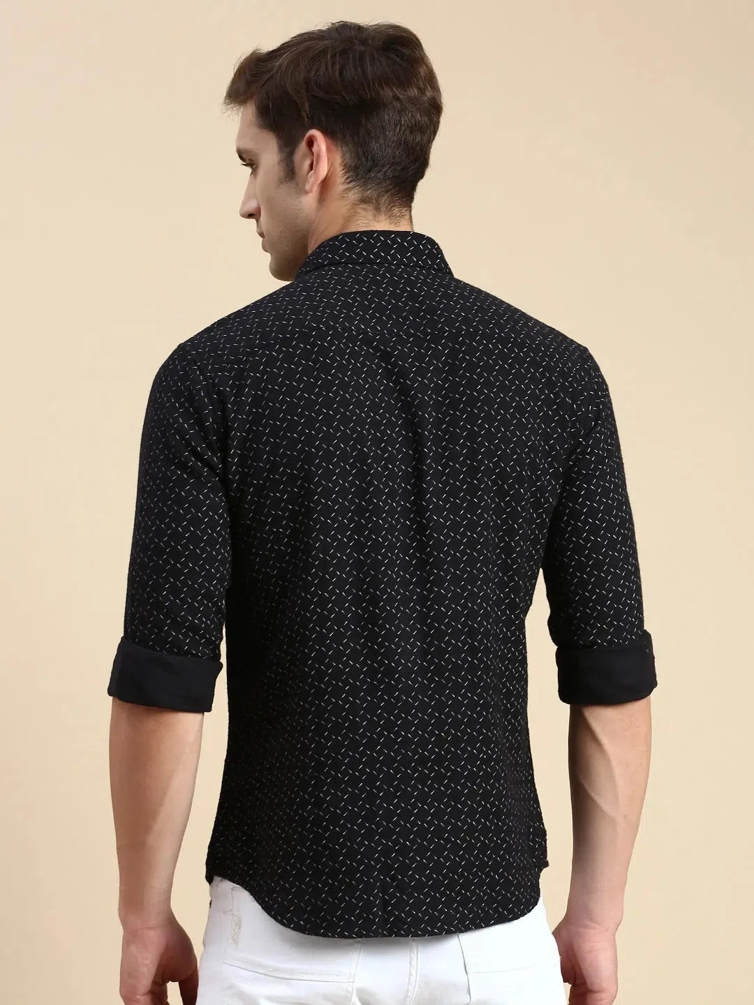 Men's Black Printed Cotton Shirt - Casual Mens Shirt by DesiQlo