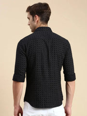 Men Black Printed Casual Shirt-DROSHPRINT-8204-Black