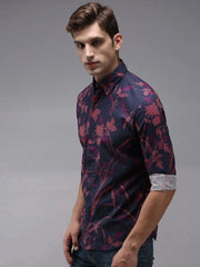 Men Blue Printed Casual Shirt-PERRYPRINT-1856-Navyblue