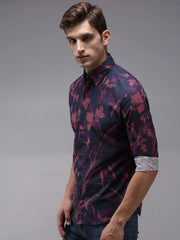 Men Blue Printed Casual Shirt-PERRYPRINT-1856-Navyblue