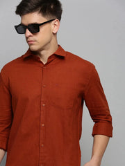 Men Rust Solid Formal Shirt-SOFIALINEN-3256-Rust