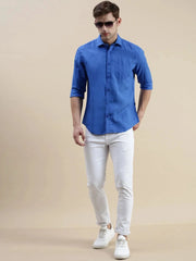 Men Blue Solid Casual Shirt-SWALLOW-1763-Blue