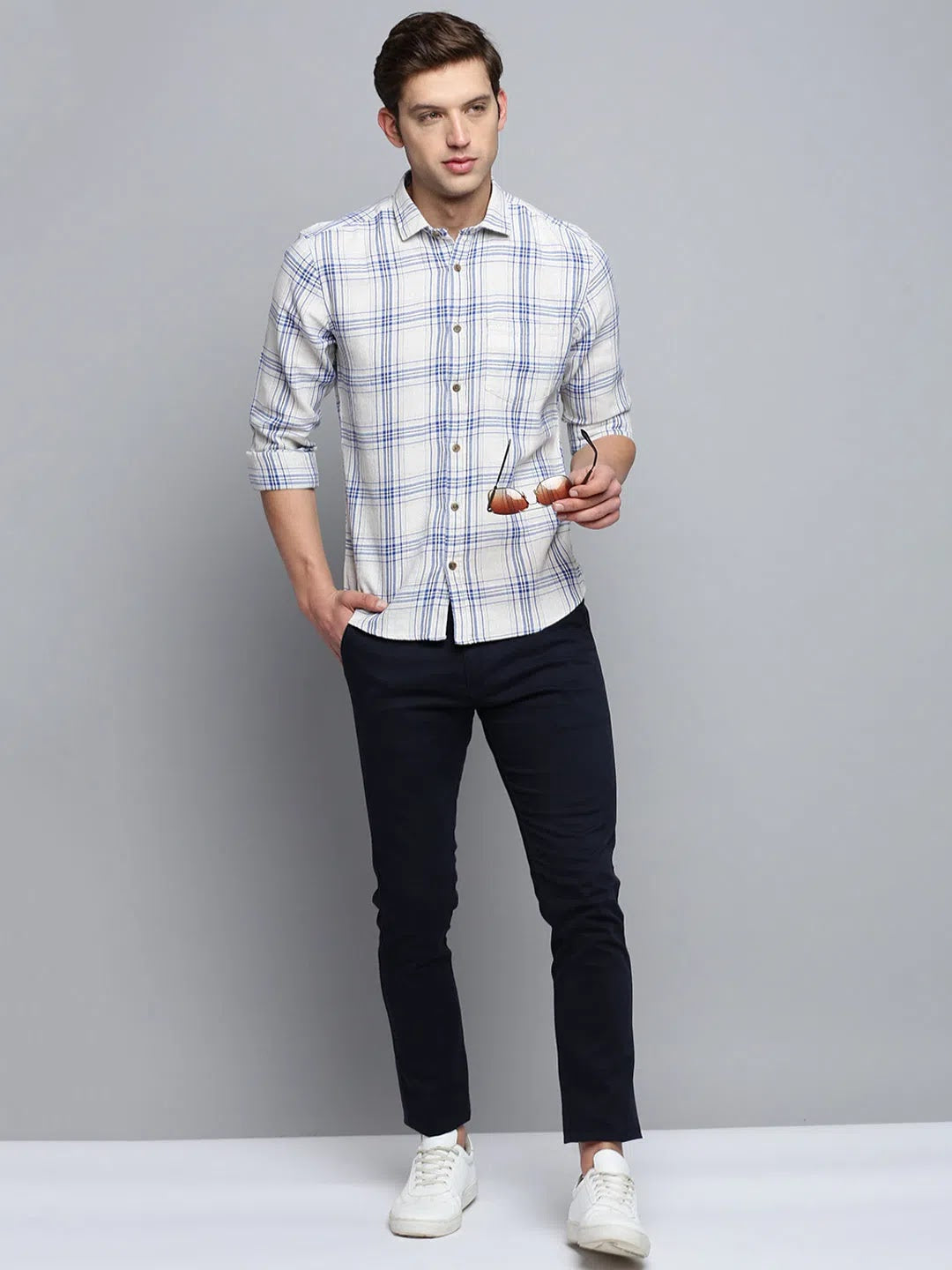 Stylish Beige Checked Mens Shirt - Cotton Casual Shirt | DesiQlo
