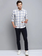 Men Beige Checked Casual Shirt-MARFACHECKS-4433-Beige