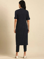 Women's Navy Blue Striped Kurta SetKC-7915-Navyblue