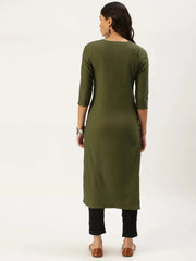 Women's Olive Solid Straight Kurta-SKC-3127-Olive