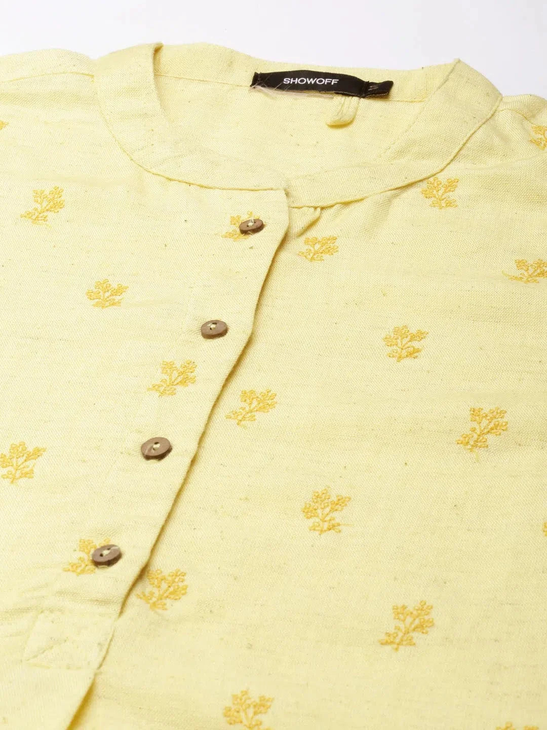 Yellow Floral Kurti: Women's Indian Kurta Tunic Top