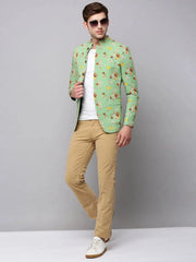 Men Green Printed Blazer-SOBLZ-302-Green