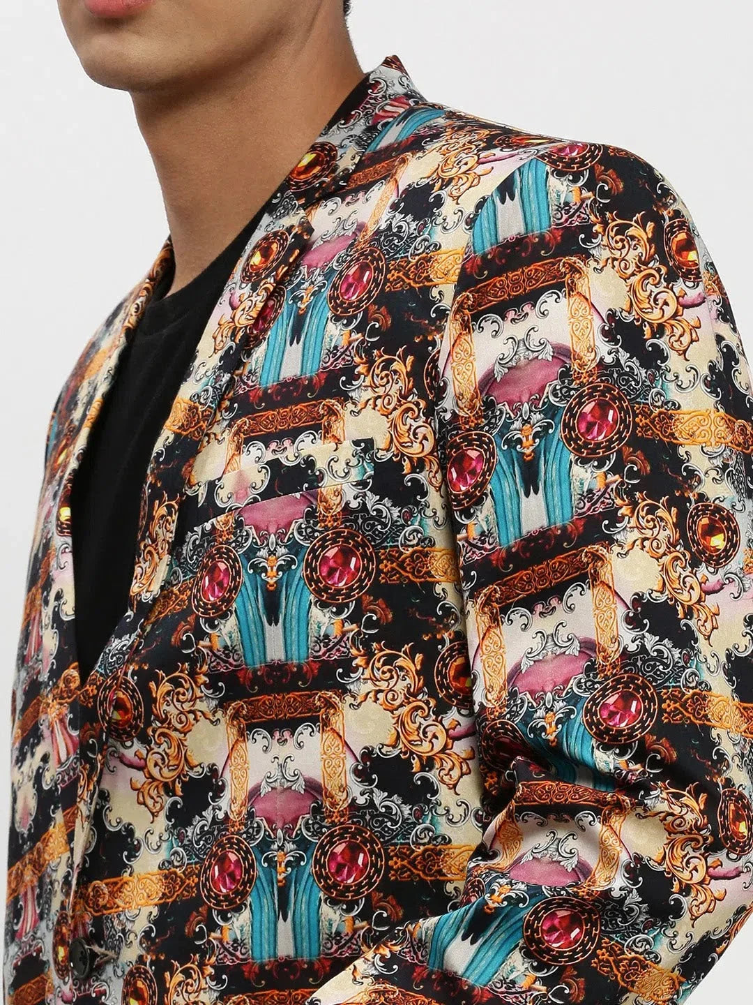 Men's Printed Party Blazer | DesiQlo Multi-Color Cotton