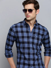 Men Blue Checked Casual Shirt-SOMNIUMCHECKS-2004-Blue