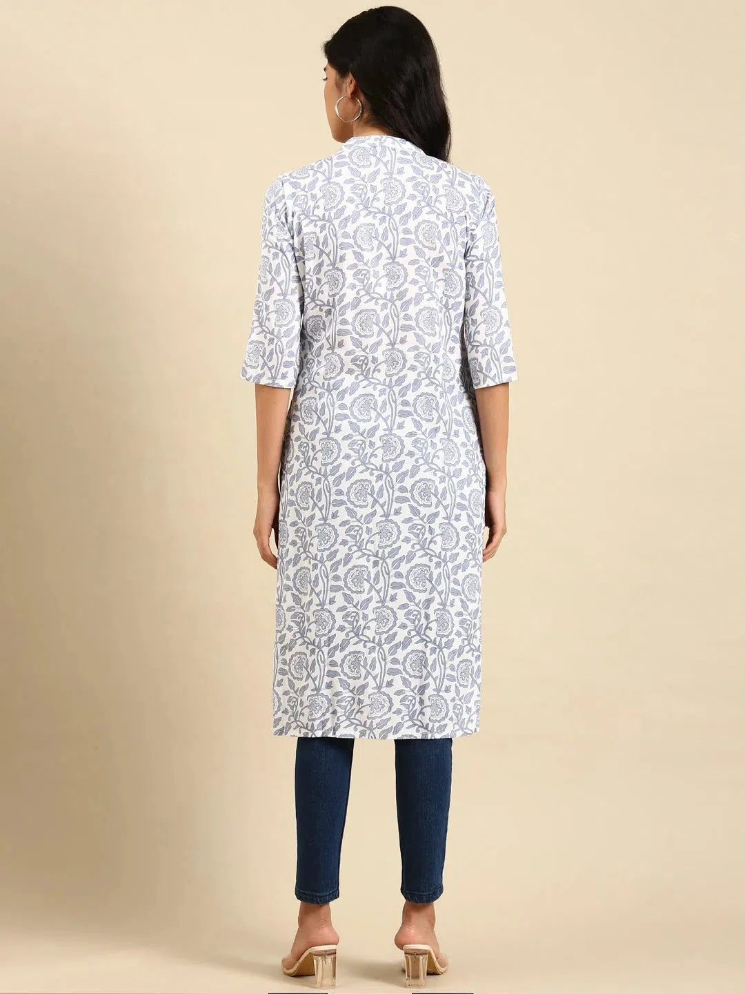 White Cotton Indian Kurta for Women | Printed Ladies Kurtis