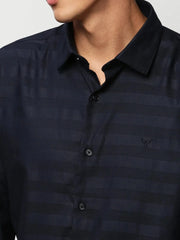 Men Navy Striped Casual Casual Shirts-GLANZAPLAIN-5321-Navyblue