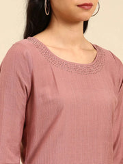 Women's Mauve Embroidered Kurta SetKC-884-Mauve