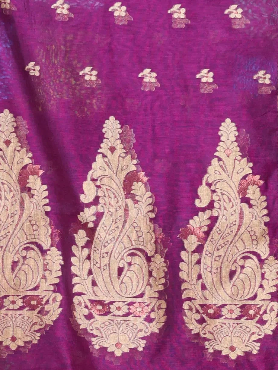 Purple Cotton Indian Sari with Zari Borders